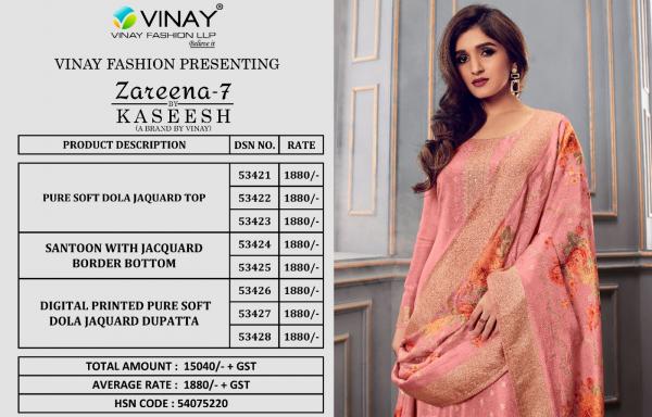 Vinay Kaseesh Zareena 7 Jaquard  Designer Salwar Suit Collection